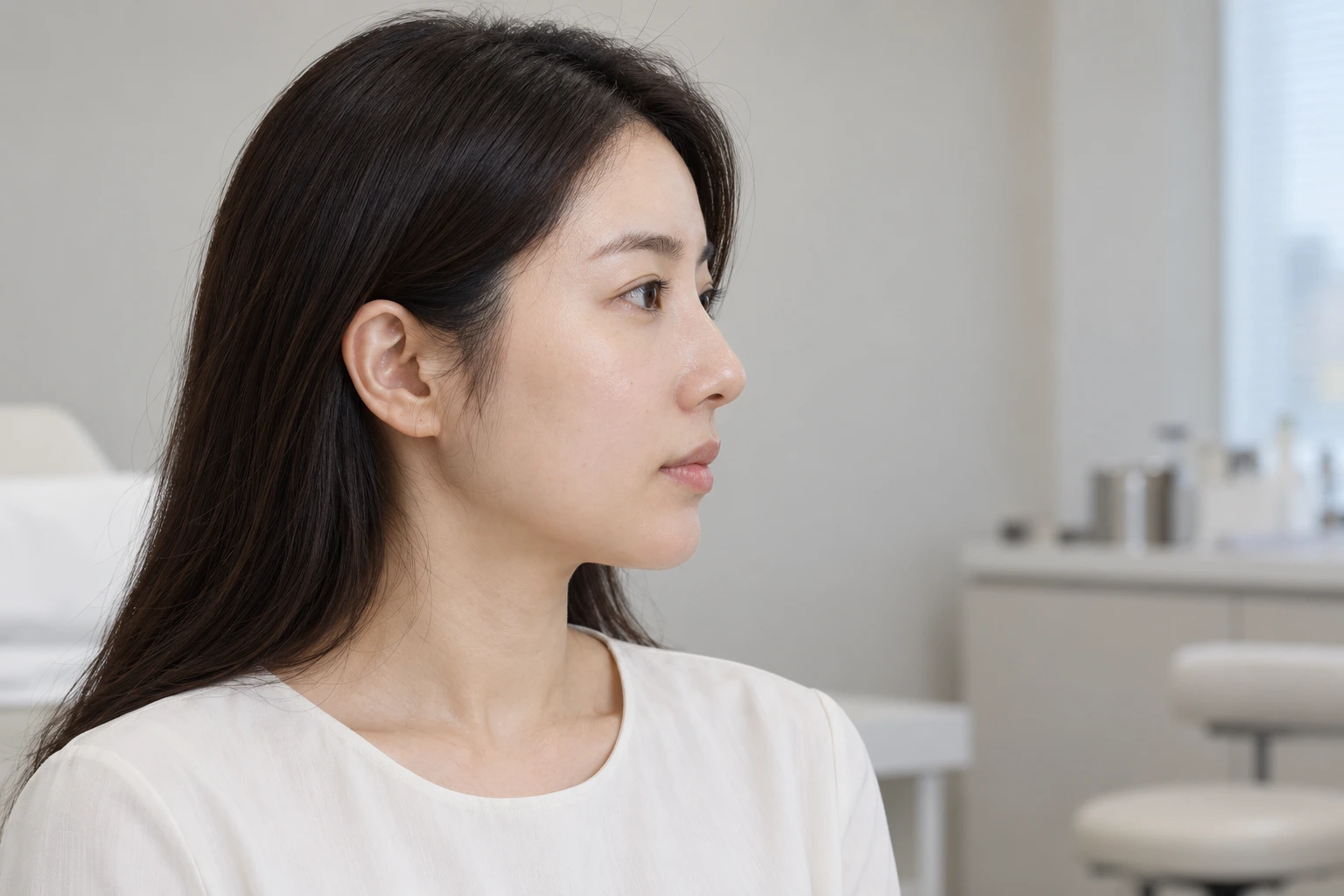 자연스러운 콧등과 코끝 옆선을 보여주는 성인 여성 설명용 이미지